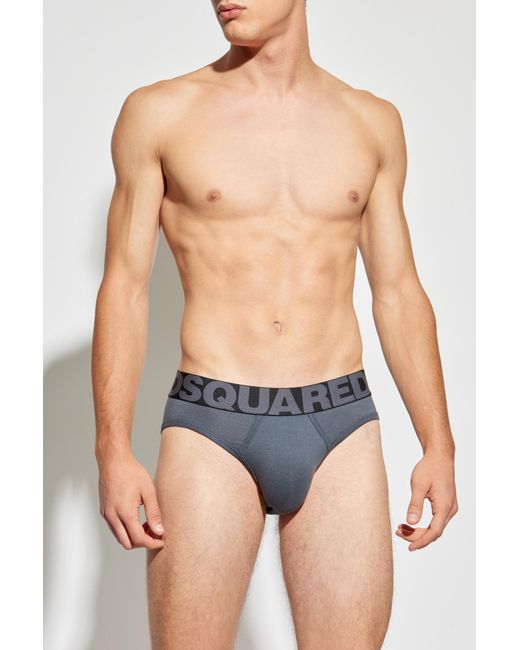 DSquared² Gray Cotton Briefs With Logo for men