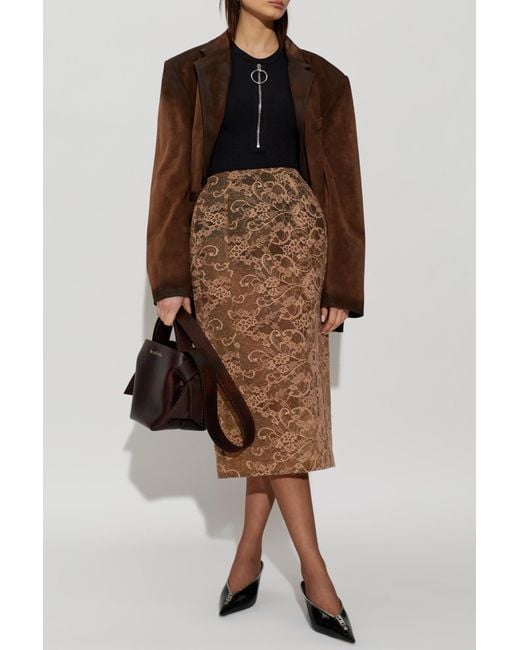 Acne Brown Lace Skirt With A Slit