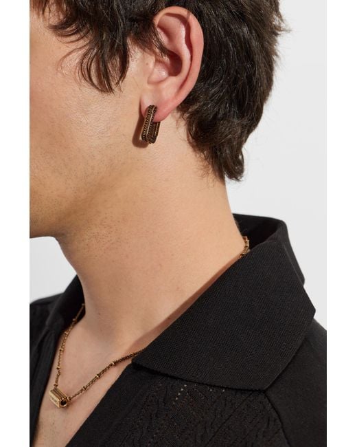 Versace Black Brass Earrings With Logo for men