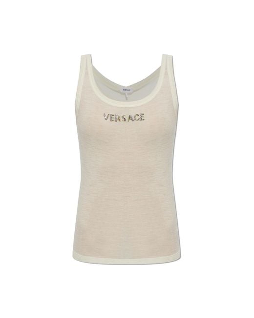 Versace White Wool Top With Shimmering Logo