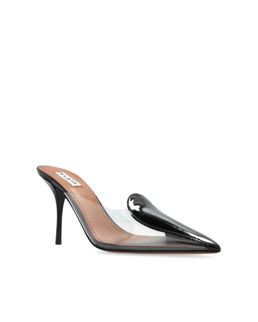 Alaïa Natural Heeled Mules Patent