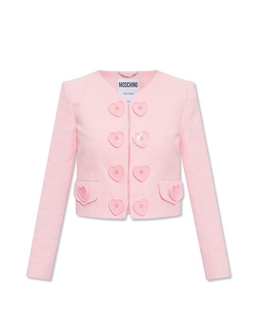 Moschino Pink Cropped Blazer With Decorative Buttons