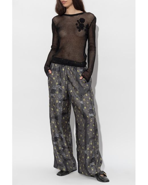 Ganni Gray Loose-Fit Silk Trousers