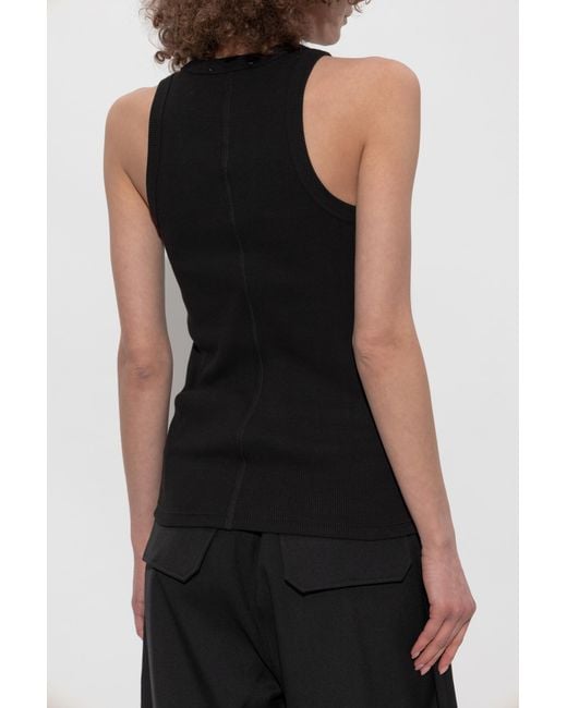 Lacoste Black Ribbed Top With Logo Patch