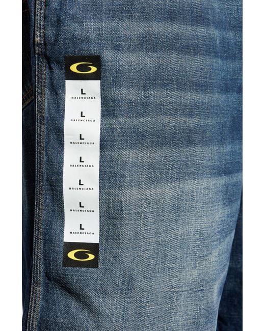 Balenciaga Gray Denim Shorts With Logo for men