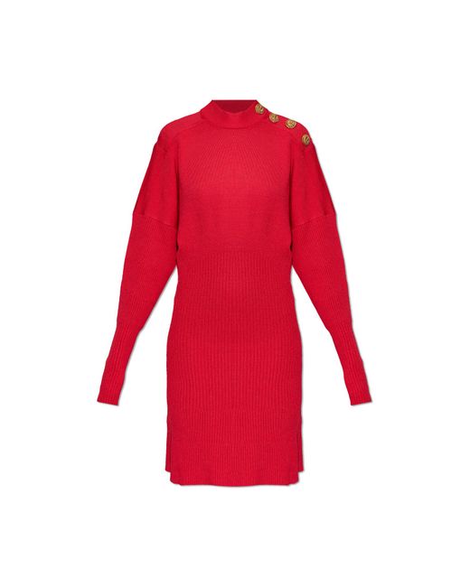 Balmain Red Dress With Turtleneck