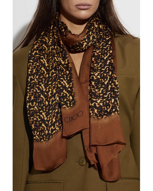 Jimmy Choo Black Silk Scarf With Animal Motif