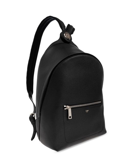 Fendi Black Leather Backpack With Logo for men