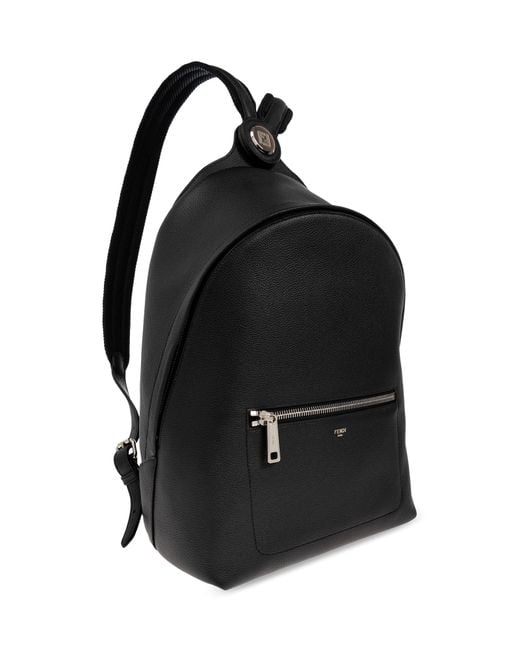 Fendi Black Leather Backpack With Logo for men