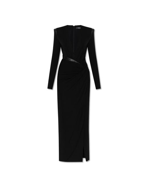 Versace Black Long Dress With Leather Inserts