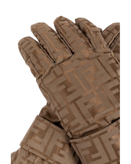 Fendi Brown Ski Gloves With Monogram