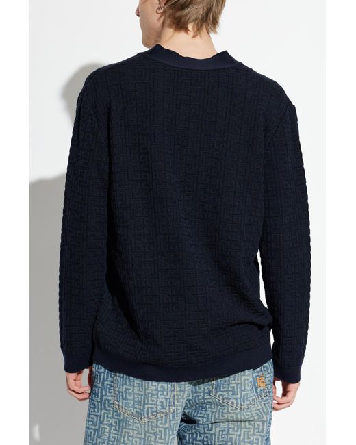 Balmain Blue Monogram Cardigan for men