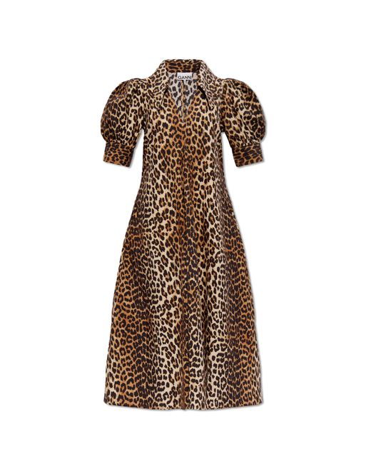 Ganni Brown Dress With Animal Motif,
