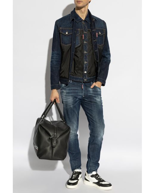 DSquared² Blue Jacket With Combined Materials for men
