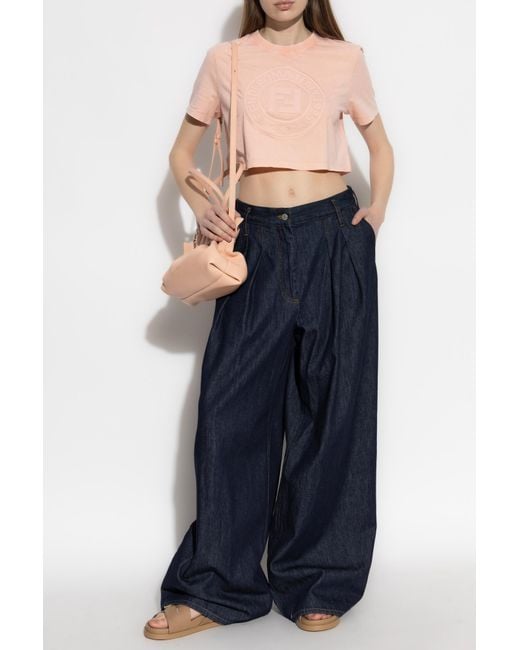 Fendi Blue Short T-Shirt With Embossed Logo