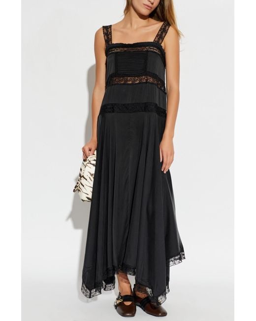 Ganni Black Dress With Lace Inserts