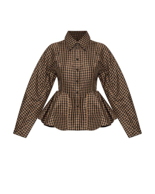 Ganni Brown Peplum Shirt