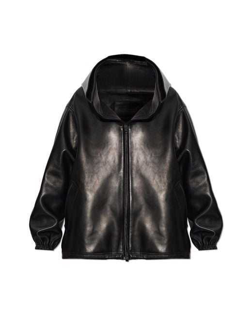 Balenciaga Black Leather Jacket With Hood