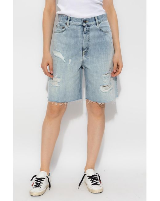 Golden Goose Deluxe Brand Blue Denim Shorts With Vintage Effect