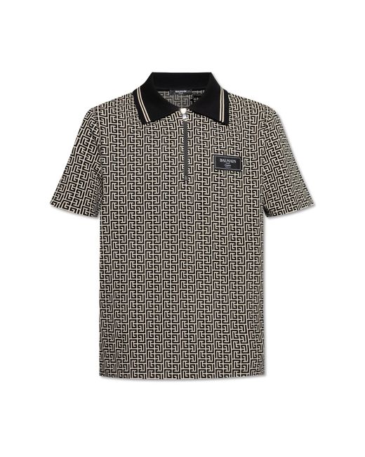 Balmain Black Polo With Monogram for men