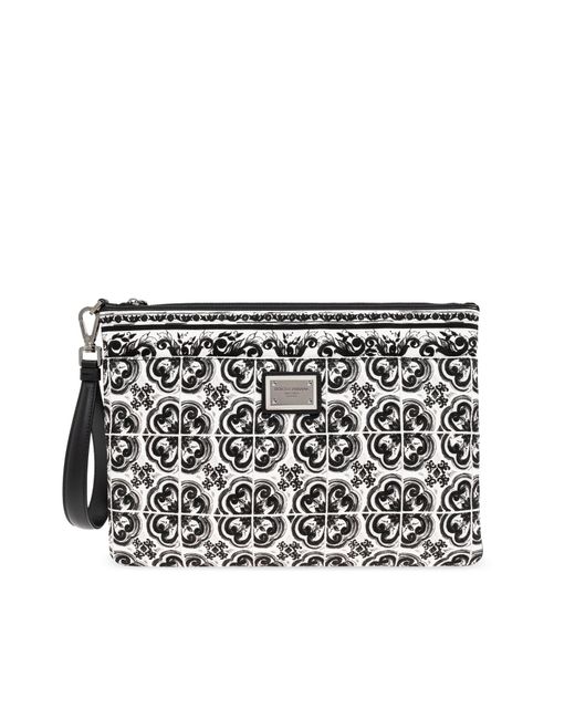 Dolce & Gabbana Black Clutch Bag With "Majolica" Print for men