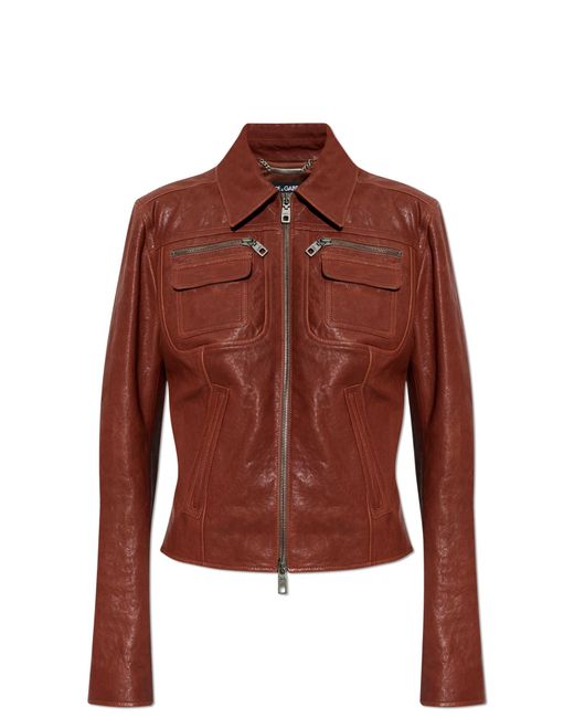 Dolce & Gabbana Red Leather Jacket