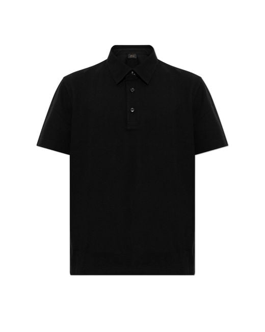 Brioni Black Polo Shirt With Embroidered Logo for men