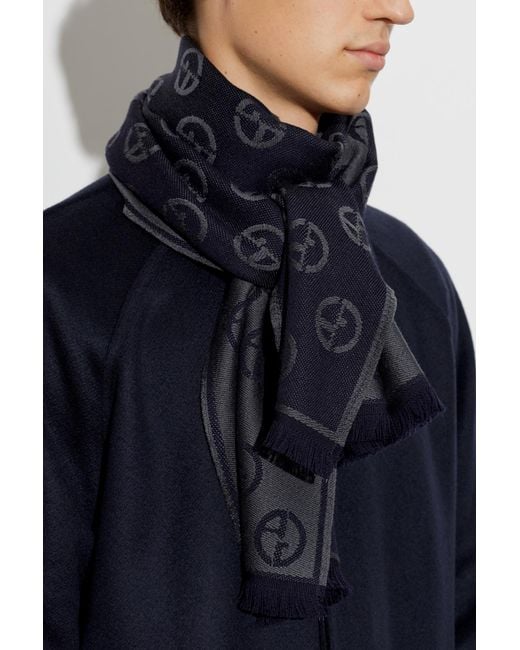 Giorgio Armani Black Wool Scarf With Monogram for men