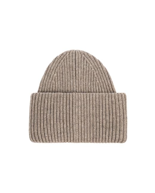 Acne Natural Wool Beanie With Logo