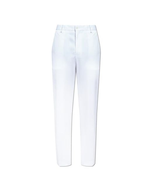 Dolce & Gabbana White Cotton Trousers With Embroidered Logo for men