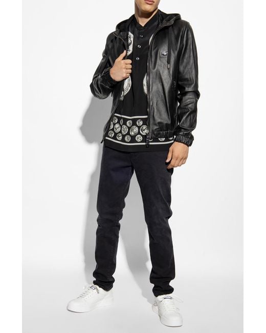 Dolce & Gabbana Black Hooded Leather Jacket for men