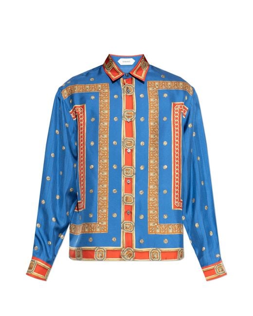 Versace Blue Silk Shirt With "The Ringmaster" Print for men