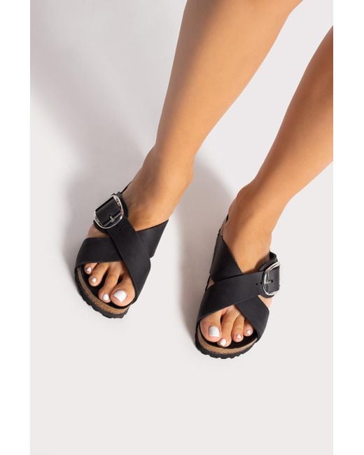 Birkenstock Leather 'siena Big Buckle' Slides in Black | Lyst