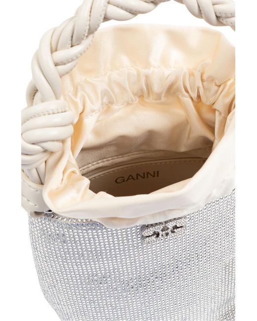 Ganni White Handbag With Sparkling Crystals