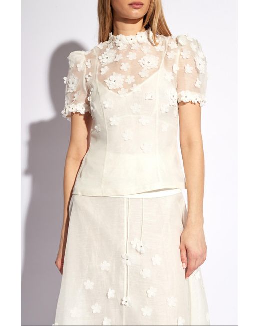 Zimmermann White Top With Motif Of Flowers,