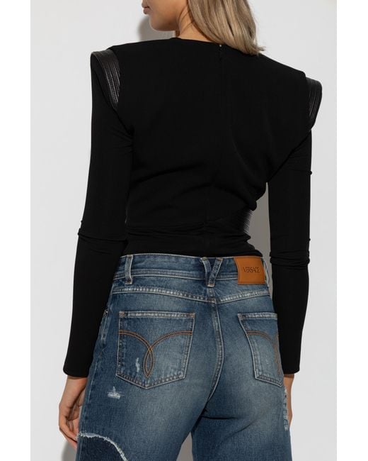Versace Black Bodysuit With Leather Inserts