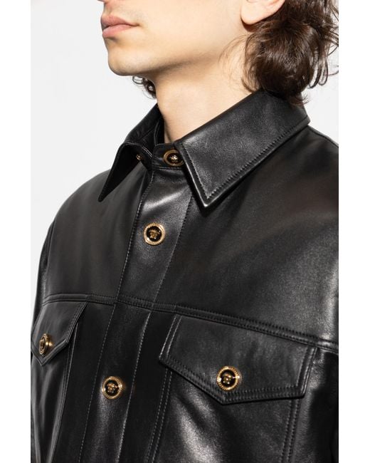 Versace Black Insulated Leather Jacket for men