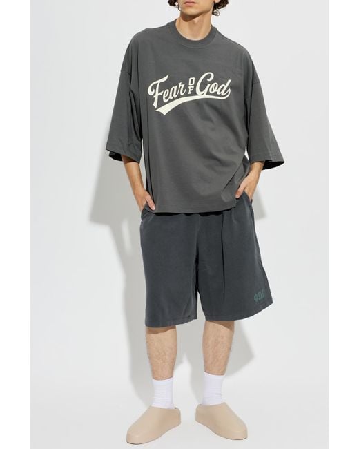 Fear Of God Gray Cotton T-Shirt With Print for men