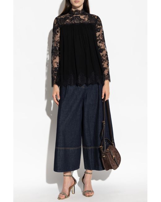 Zimmermann Black Top With Lace Inserts
