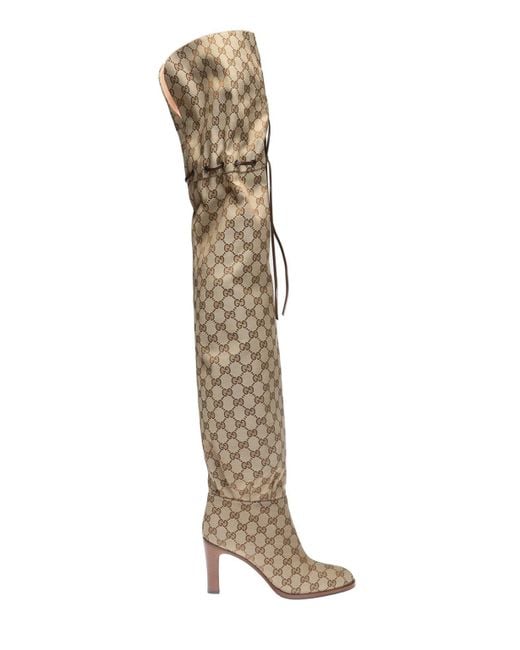 Gucci Heeled Thigh-high Boots in Natural | Lyst