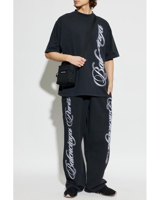 Balenciaga Blue T-Shirt With Embroidered Logo for men