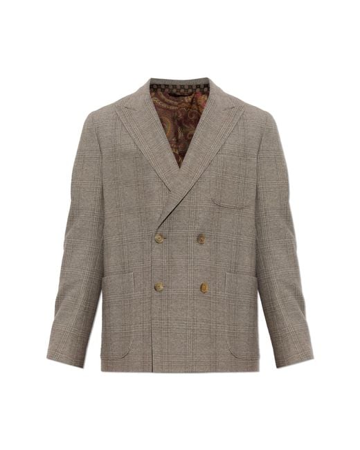 Etro Brown Checked Blazer With A Single Vent for men