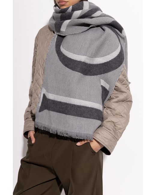 Loewe Gray Wool Scarf With Logo