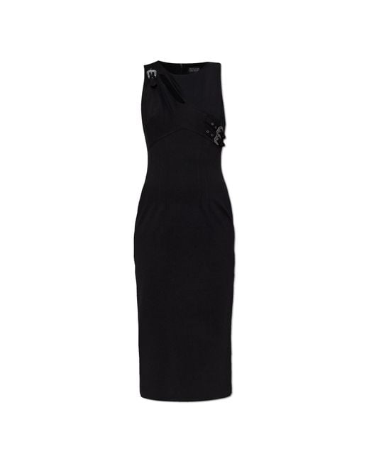 Versace Jeans Couture Black Dress With Decorative Applique And Slit