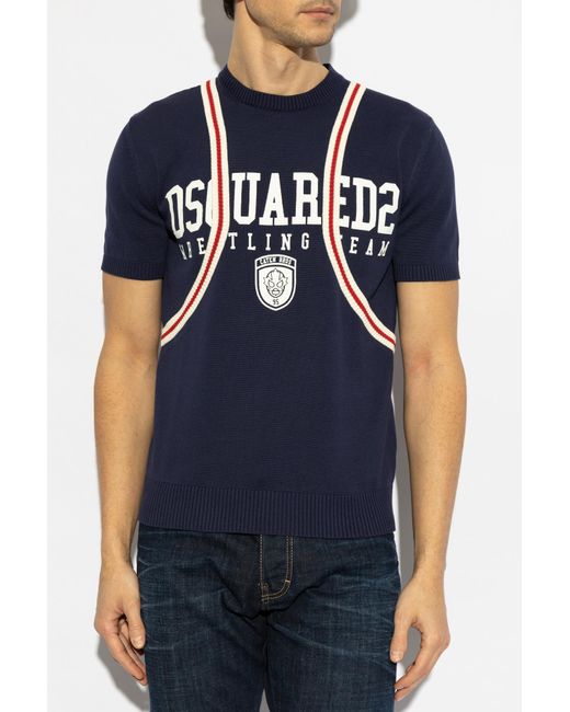 DSquared² Blue Sweater With Logo for men