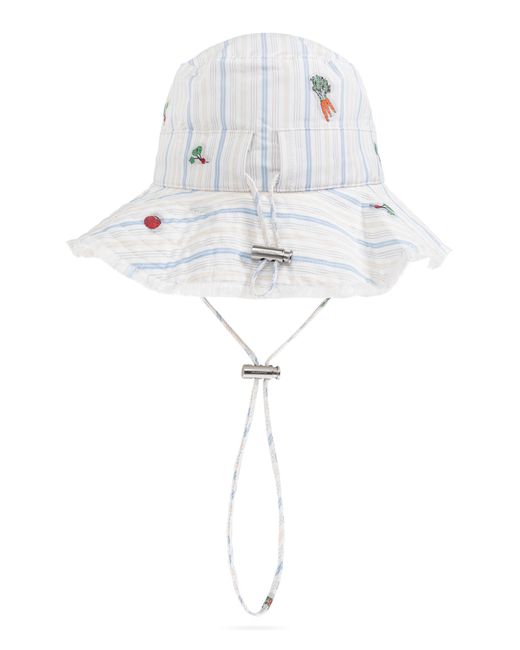 Jacquemus White Striped Pattern Hat