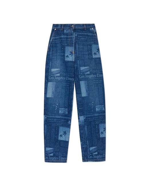 Palm Angels Blue Patterned Jeans