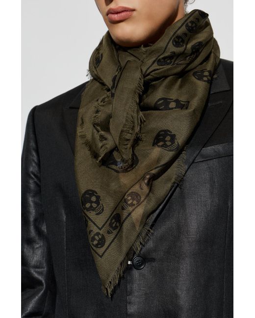 McQueen Black Silk Scarf With A Distinctive Skull Motif for men