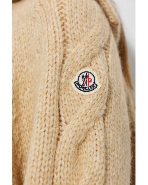 Moncler Natural Cardigan With Logo Patch