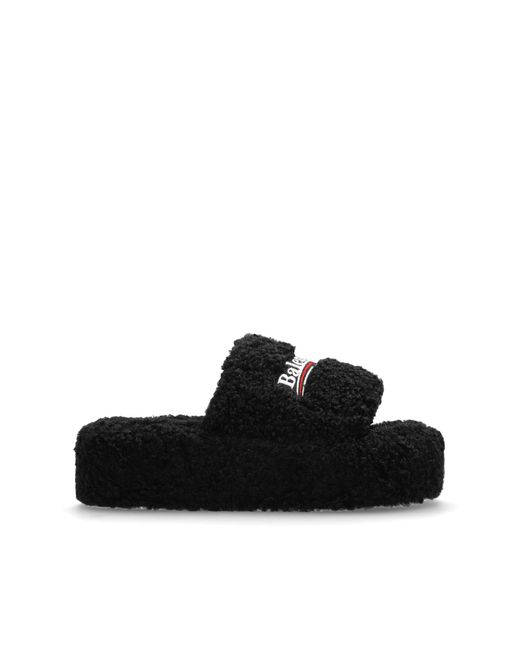 Balenciaga Black Slides With Logo,